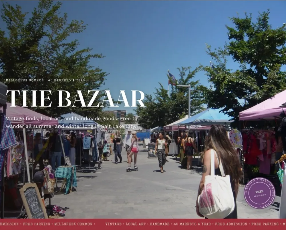 Shoppers browsing booths at The Summer Bazaar at Millcreek Common
